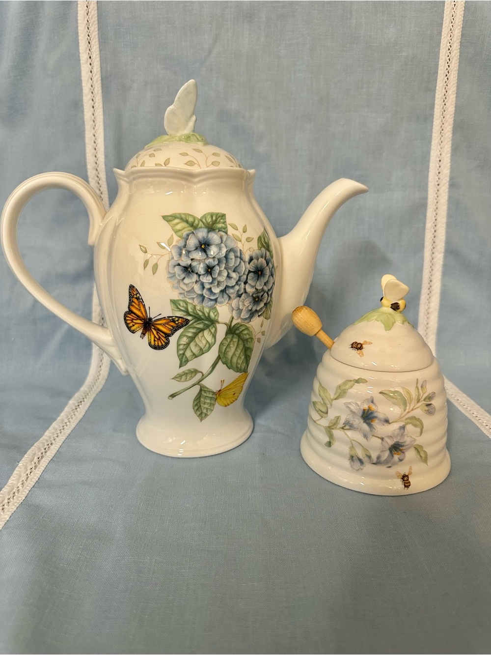 Lenox Butterfly Meadow Porcelain Coffee Pot & Honey Pot cottage core